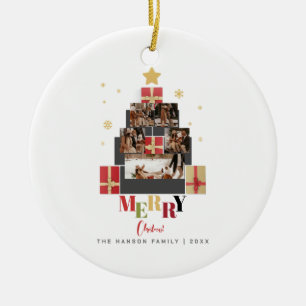 Adorno De Cerámica Árbol de Navidad Colage de Fotos Familiares