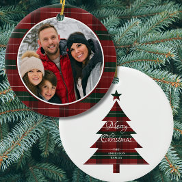 Adorno De Cerámica Árbol de Navidad con Cuadro de Cuadros Rojos y Ver