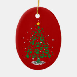 Adorno De Cerámica Árbol de Navidad con Huella de Pata para Amantes d
