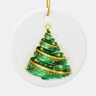 Adorno De Cerámica Árbol de Navidad con remolino de oro verde esmeral