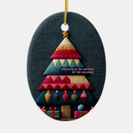 Adorno De Cerámica Árbol de Navidad con textura de tela acolchada aco
