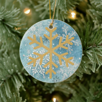 Adorno De Cerámica Árbol de Navidad - Copo de nieve dorado