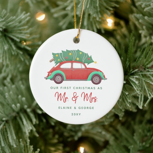 Adorno De Cerámica Árbol de Navidad Cubierto de Coche Rojo Primer Nav (Árbol)