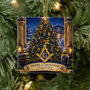 Adorno De Cerámica Árbol de Navidad de acuarela masónico francmasón
