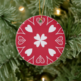 Adorno De Cerámica Árbol de Navidad de Arte Popular del Corazón Rojo
