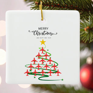 Adorno De Cerámica Árbol de Navidad de Avión y Foto Simple Aviación