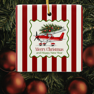 Adorno De Cerámica Árbol de Navidad de Avión y Foto Simple Aviación