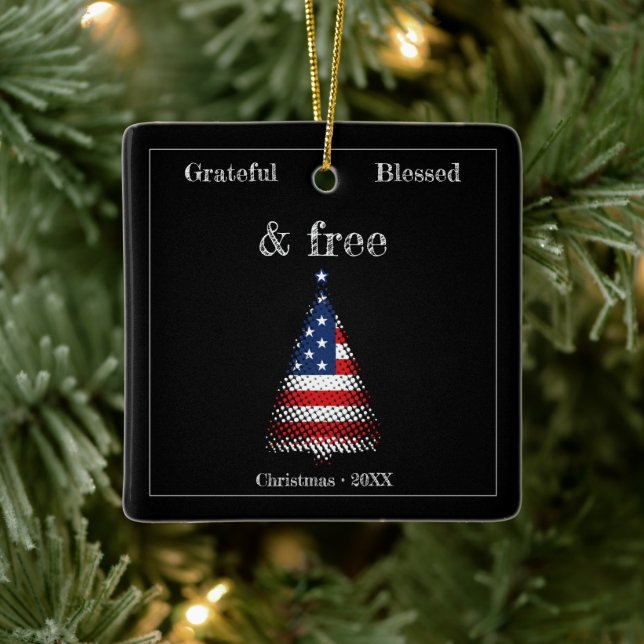 Adorno De Cerámica Árbol de Navidad de Bandera Norteamericana Persona (Árbol)