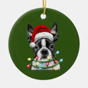Adorno De Cerámica Árbol de Navidad de Boston Terrier enciende Navida