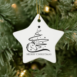 Adorno De Cerámica Árbol de Navidad de caballos negro y blanco Ecuest