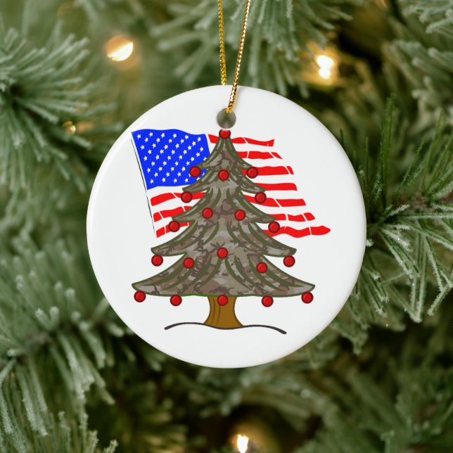 Adorno De Cerámica Árbol de Navidad de camuflaje del desierto con ban (Árbol)