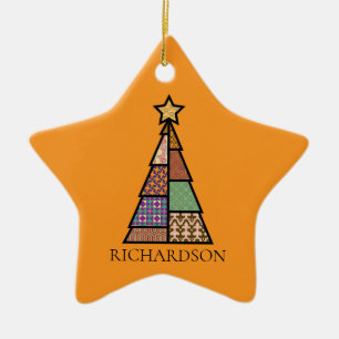 Adorno De Cerámica Árbol de Navidad de Colcha con Monograma