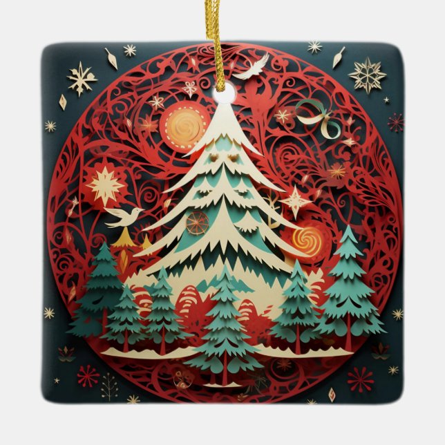 Adorno De Cerámica Árbol de Navidad de corte de papel (Anverso)