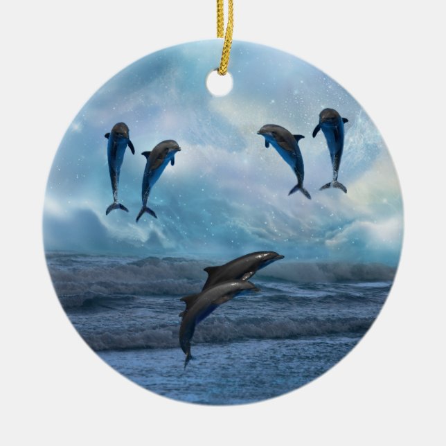 Adorno De Cerámica Árbol de navidad de fantasía de delfines (Frente)