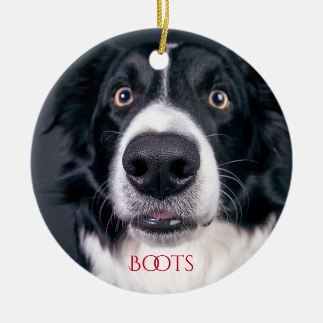 Adorno De Cerámica Árbol de Navidad de fotos de perros personalizado (Frente)