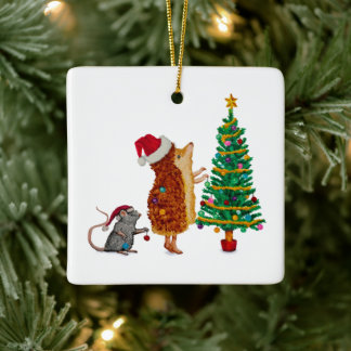 Adorno De Cerámica Árbol de Navidad de Hedgehog y Mouse