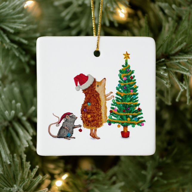 Adorno De Cerámica Árbol de Navidad de Hedgehog y Mouse (Árbol)