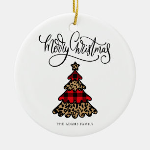 Adorno De Cerámica Árbol de Navidad de impresión de leopardo y plaid
