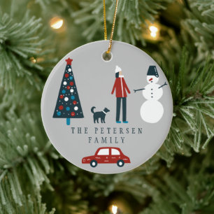Adorno De Cerámica Árbol de Navidad de la familia de los niños Escand