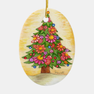 Adorno De Cerámica Árbol de navidad de la margarita