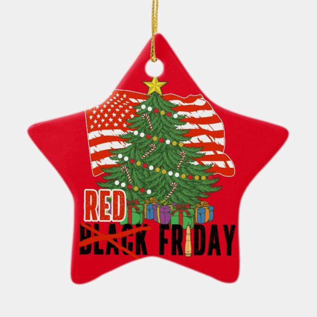 Adorno De Cerámica Árbol de Navidad de los viernes ROJOS Bandera de E (Frente)