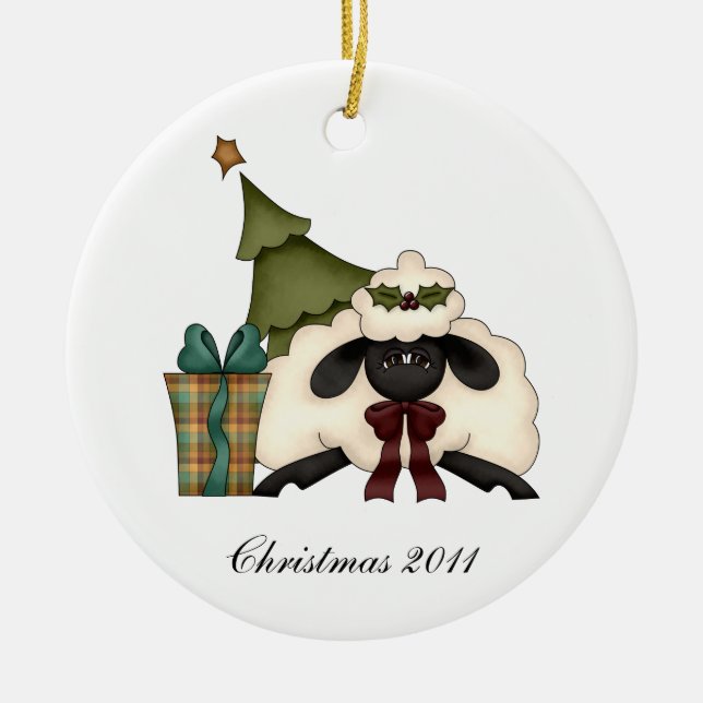 Adorno De Cerámica Árbol De Navidad De Oveja Cuidada De Nuestra Casa  (Frente)