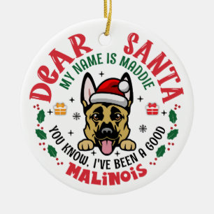 Adorno De Cerámica Árbol de Navidad de Perro Malinois Belga Personali