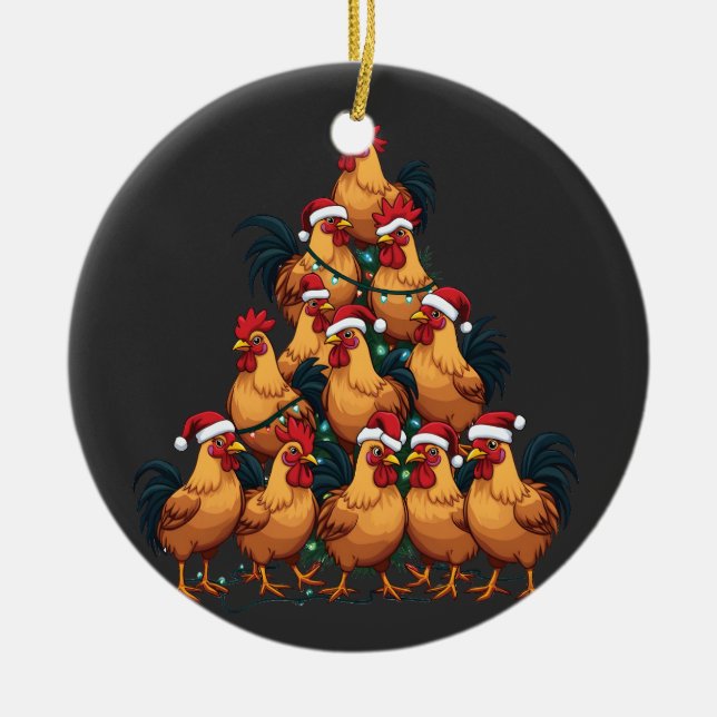 Adorno De Cerámica Árbol de navidad de pollo Feliz Navidad Divertidas (Frente)