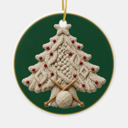 Adorno De Cerámica Árbol de Navidad de punto de cable Aran, personali