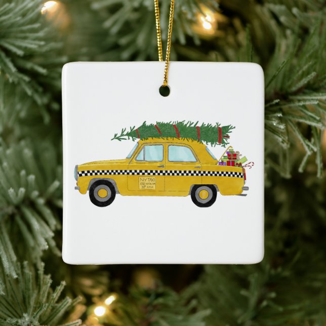 Adorno De Cerámica Árbol de Navidad de taxista amarillo de Nueva York (Árbol)