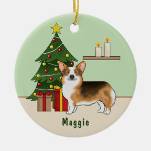 Adorno De Cerámica Árbol de navidad de Tri Pembroke Welsh Corgi con c