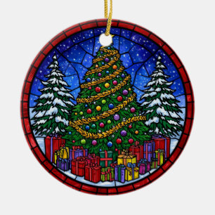 Adorno De Cerámica Árbol de Navidad de Vidrio Emplomado con Regalos