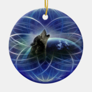 Adorno De Cerámica Árbol de navidad del dreamcatcher del lobo