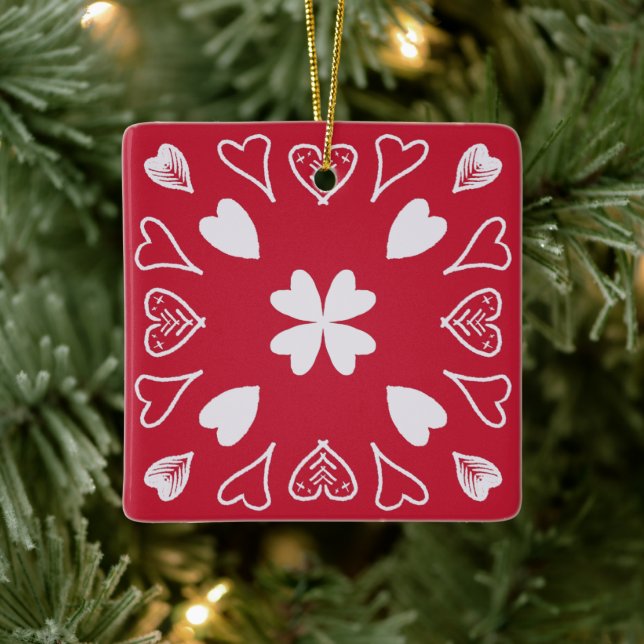 Adorno De Cerámica Árbol de Navidad del patrón de arte popular del co (Árbol)