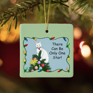Adorno De Cerámica Árbol de Navidad Divertido y Festivo Gato Blanco V