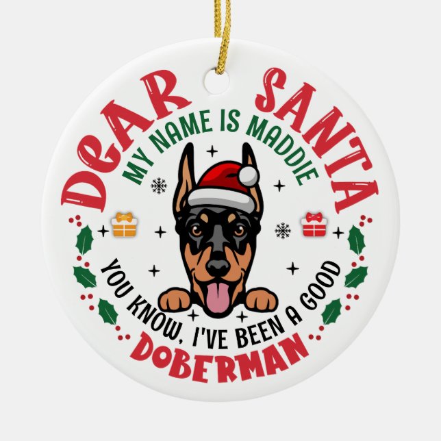 Adorno De Cerámica Árbol de Navidad Doberman Pinscher Perro personali (Frente)