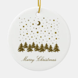 Adorno De Cerámica Árbol de Navidad dorado brillante, luna, estrellas