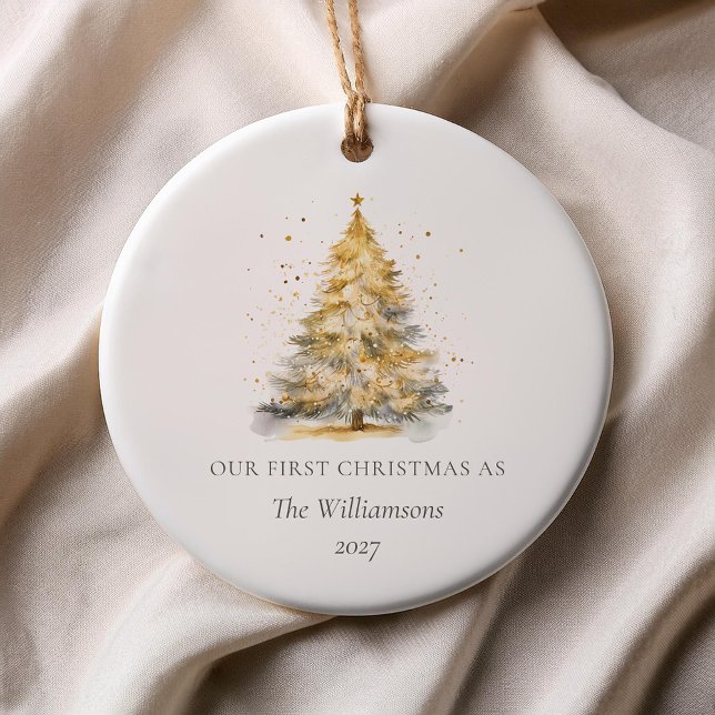 Adorno De Cerámica Árbol de Navidad dorado personalizado nuestro prim (Subido por el creador)