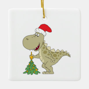 Adorno De Cerámica Árbol de navidad dulce Dinosaurio Santa Hat