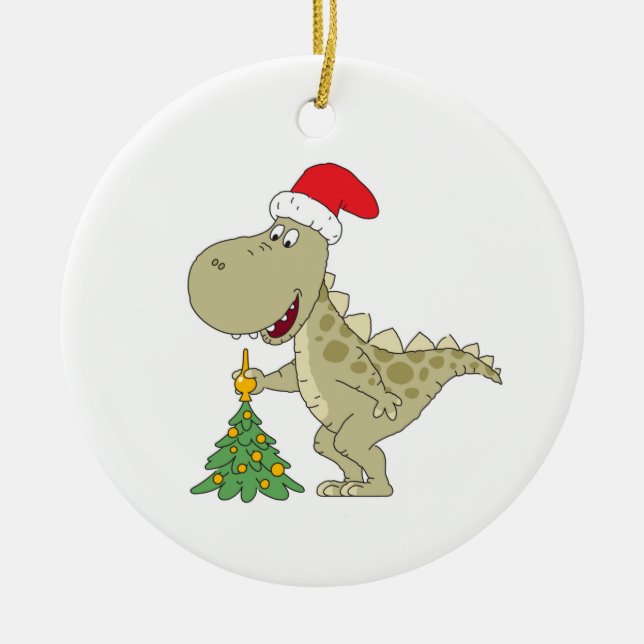 Adorno De Cerámica Árbol de navidad dulce Dinosaurio Santa Hat (Frente)