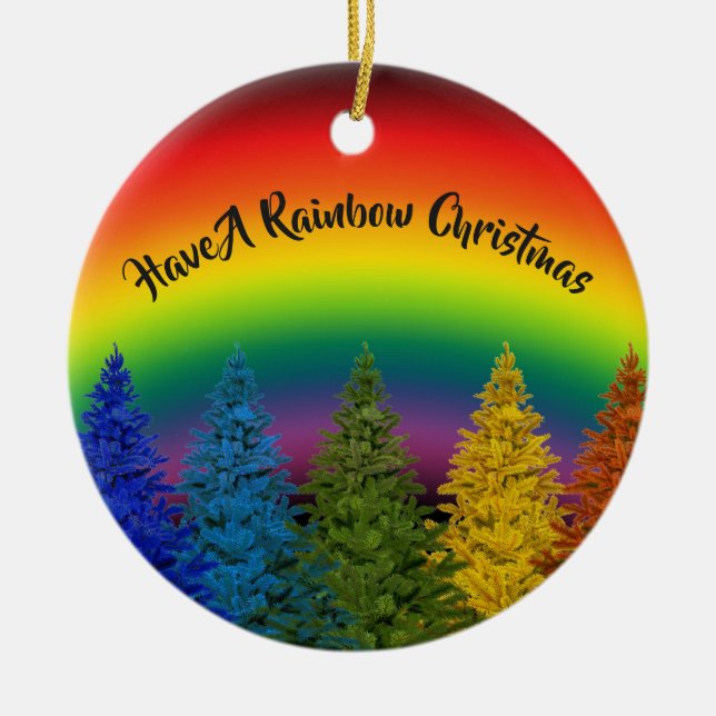 Adorno De Cerámica Árbol de navidad Editable del arco iris (Frente)
