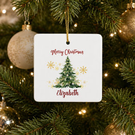Adorno De Cerámica Árbol de Navidad en acuarela personalizado 'Feliz