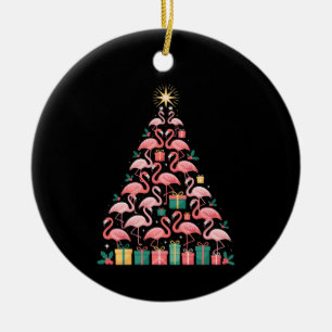 Adorno De Cerámica Árbol de Navidad Flamingo Rosa Navidades Festivas
