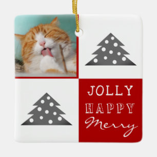 Adorno De Cerámica Árbol de Navidad Foto Navideña Alegre Cat Pet Fies