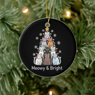 Adorno De Cerámica Árbol de Navidad Gatos Meowy Brillante Navidad