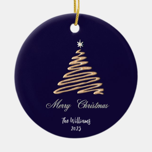Adorno De Cerámica Árbol de Navidad Gold personalizado (Frente)