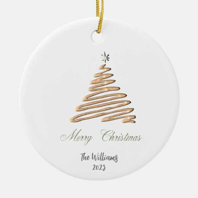 Adorno De Cerámica Árbol de Navidad Gold personalizado (Frente)