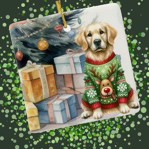 Adorno De Cerámica Árbol de Navidad Golden Retriever