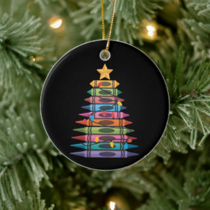 Adorno De Cerámica Árbol de Navidad Hecho de Crayones Vida de Profeso