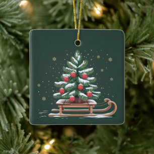 Adorno De Cerámica Árbol de Navidad Holiday Trineo Invierno Copos de 